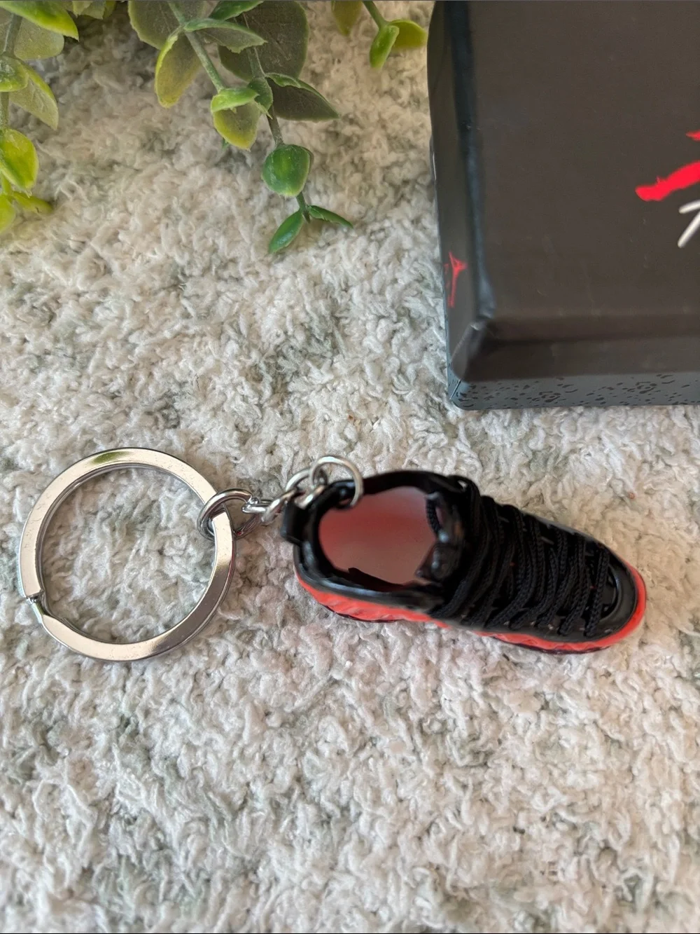 Air Jordan Red and Black 3D Mini Sneaker Keychain with Branded Box NWT 2”